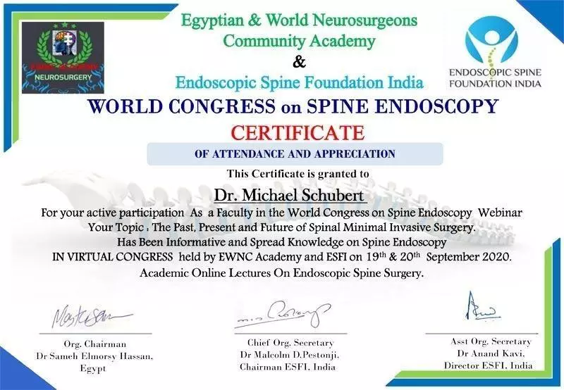 Dr Michael Schubert World Congress On Spine Endoscopy